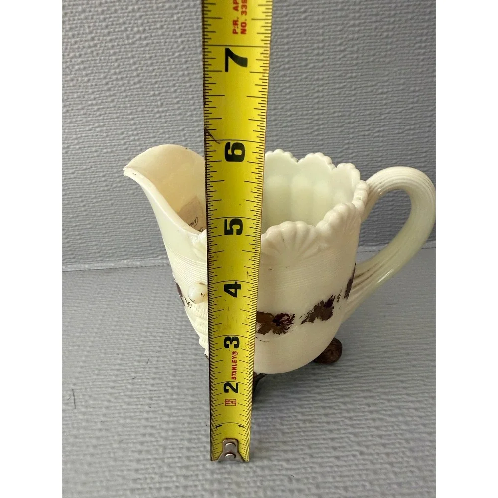 Vintage Custard‎ Uranium Glass Creamer Pitcher Shell Design UV Glow Floral